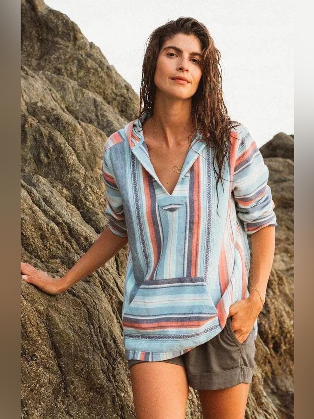 Faherty x Doug Good Feather Baja Poncho Hoodie Kangaroo Pocket Size Small 🌊🌅